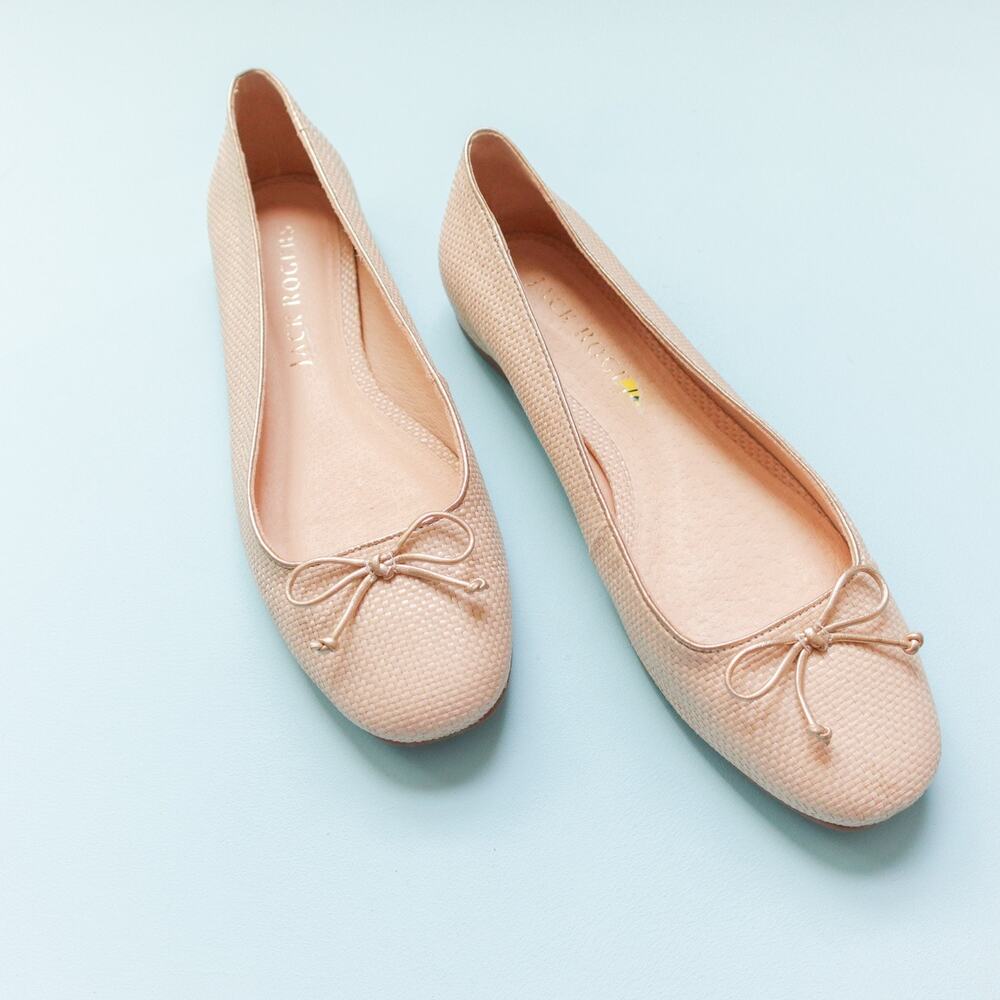 Jack Rogers Kenlyn Rattan Woven Bow Toe Slip On Ballet Flats Almond Size 9